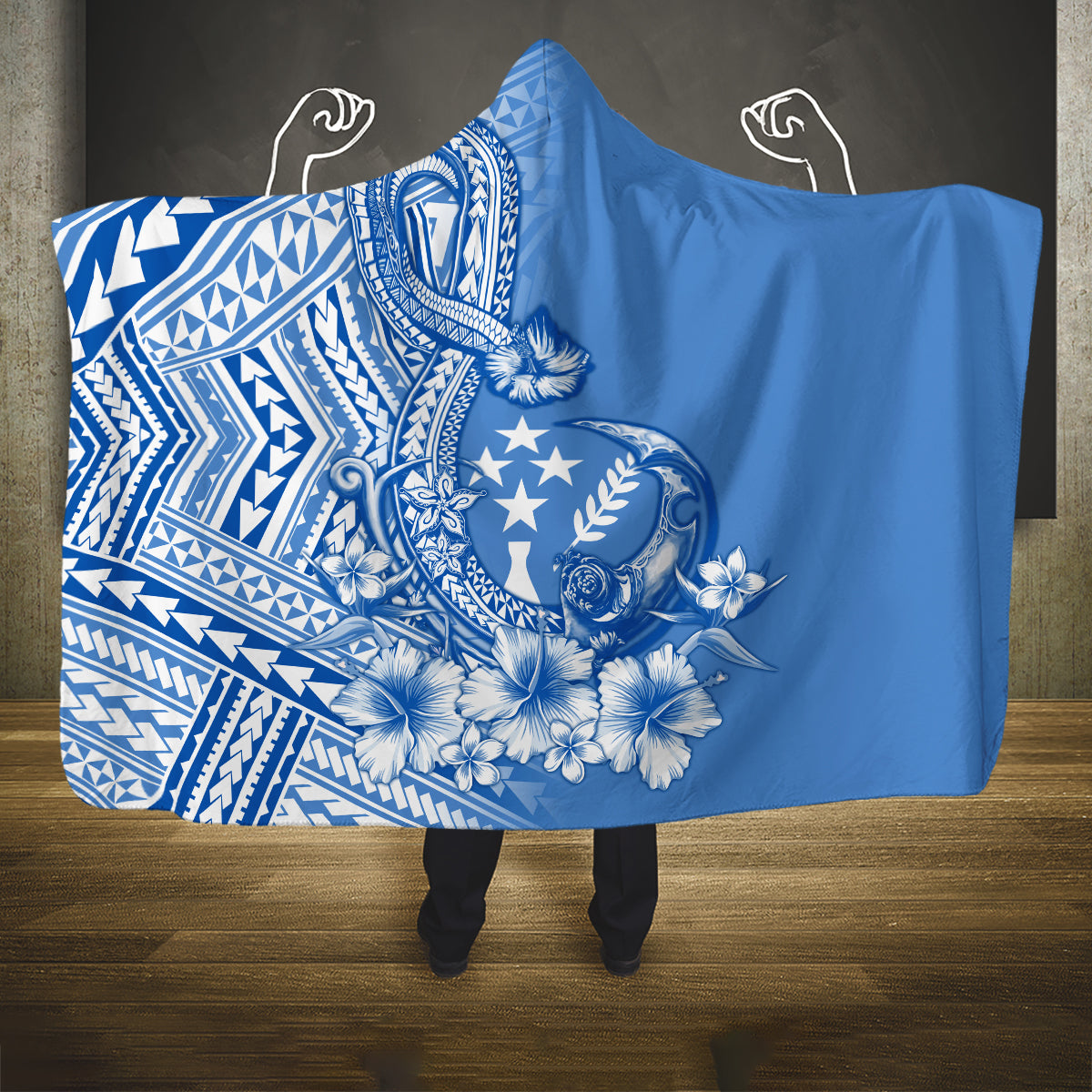 Kosrae Constitution Day Personalised Hooded Blanket Kusaie Hook Tattoo Special Polynesian Pattern LT9 One Size Blue - Polynesian Pride