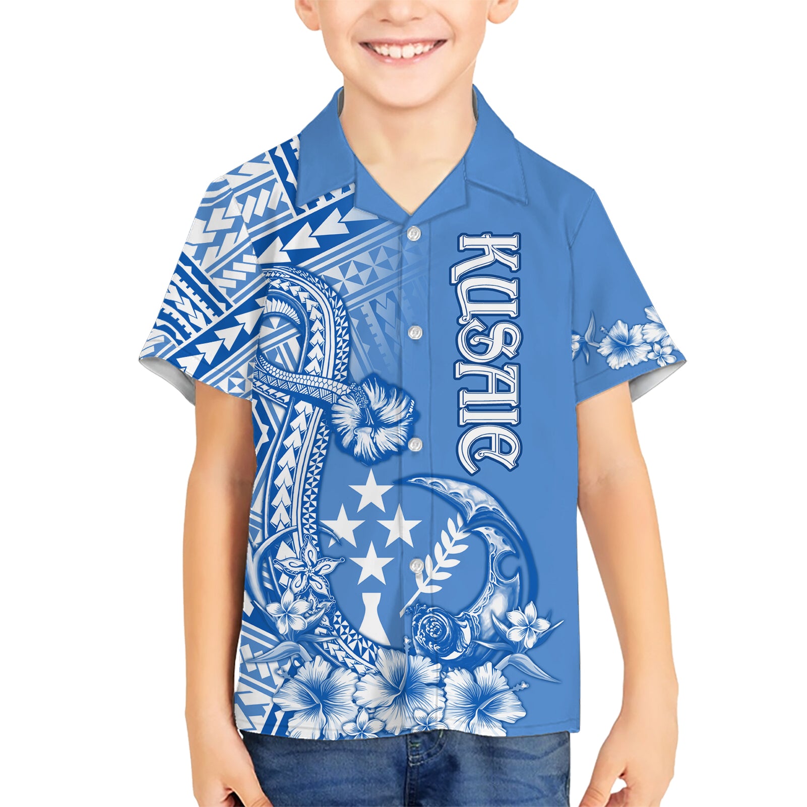 Kosrae Constitution Day Personalised Kid Hawaiian Shirt Kusaie Hook Tattoo Special Polynesian Pattern LT9 Kid Blue - Polynesian Pride