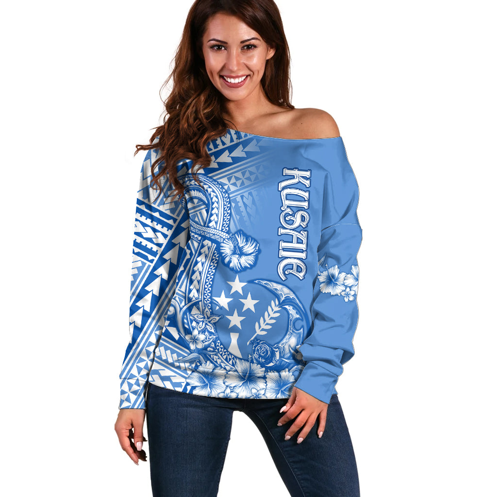 Kosrae Constitution Day Personalised Off Shoulder Sweater Kusaie Hook Tattoo Special Polynesian Pattern LT9 Women Blue - Polynesian Pride