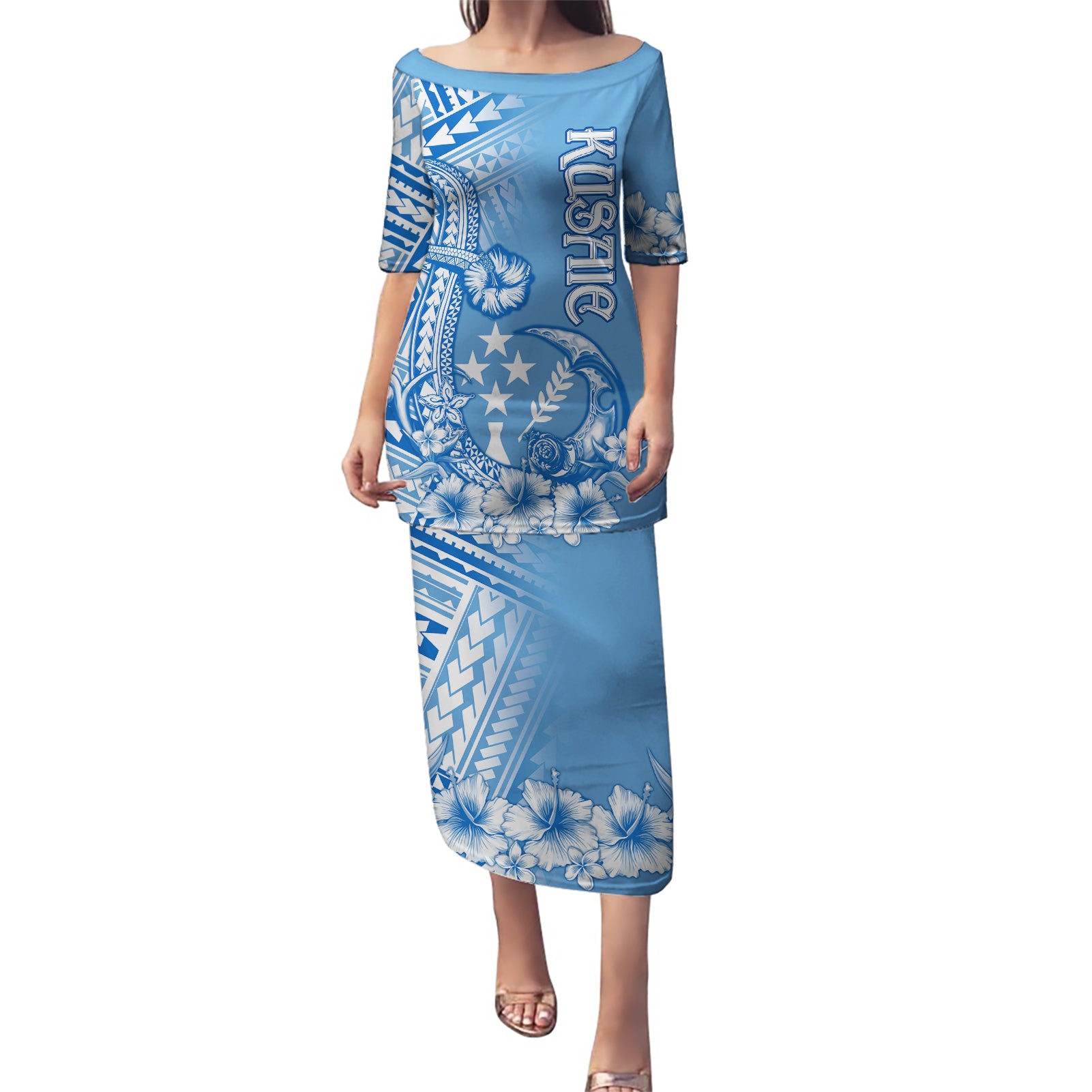 Kosrae Constitution Day Personalised Puletasi Kusaie Hook Tattoo Special Polynesian Pattern LT9 Long Dress Blue - Polynesian Pride