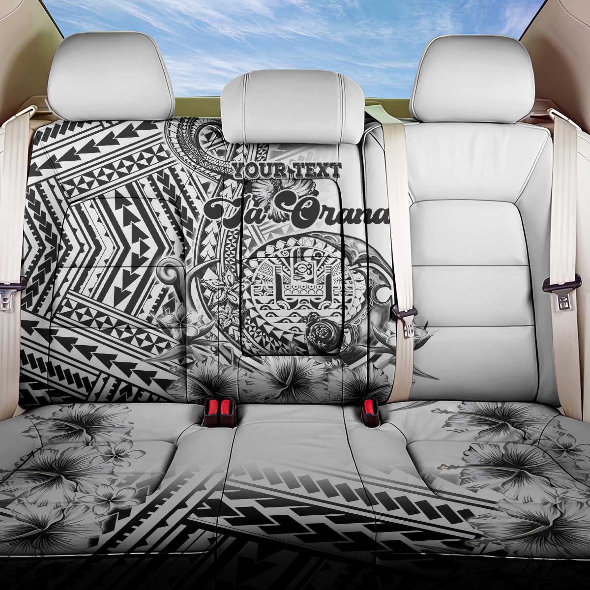 Ia Orana Tahiti Personalised Back Car Seat Cover French Polynesia Hook Tattoo Special White Color LT9 One Size White - Polynesian Pride