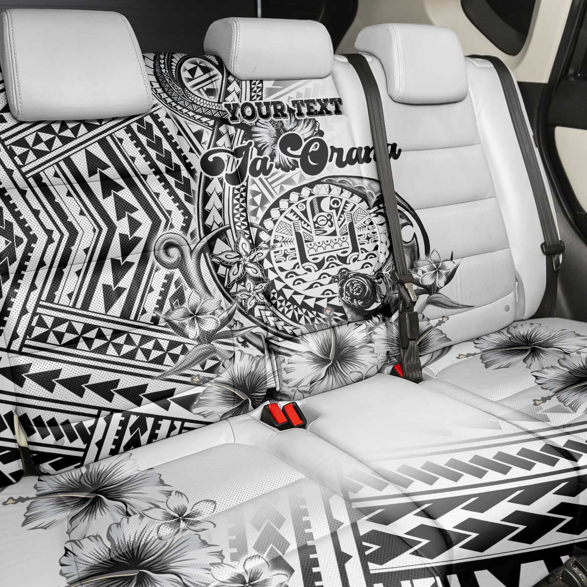 Ia Orana Tahiti Personalised Back Car Seat Cover French Polynesia Hook Tattoo Special White Color LT9 - Polynesian Pride