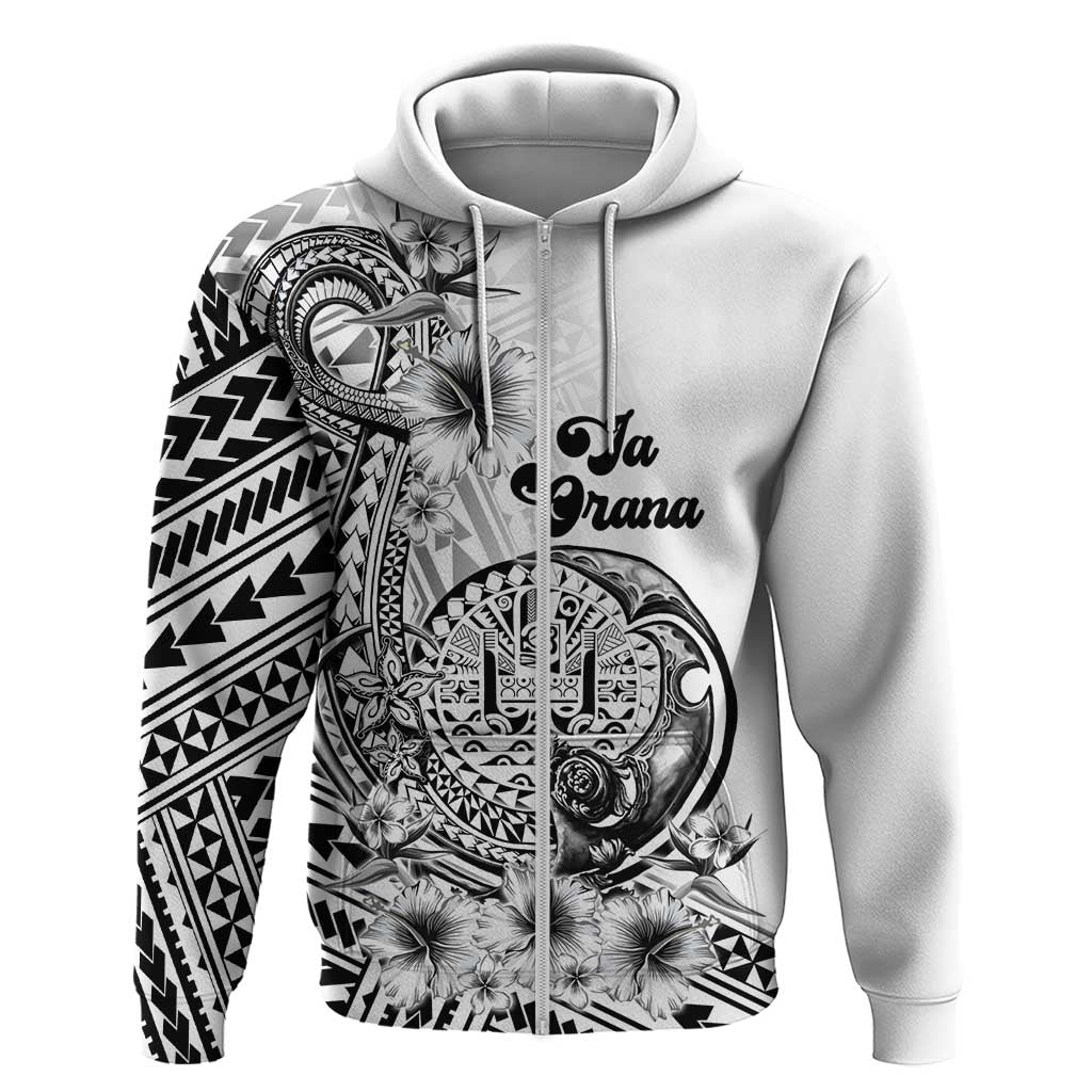 Ia Orana Tahiti Personalised Hoodie French Polynesia Hook Tattoo Special White Color LT9 Zip Hoodie White - Polynesian Pride