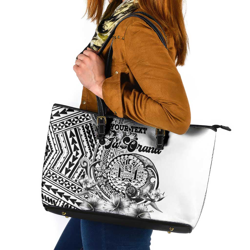 Ia Orana Tahiti Personalised Leather Tote Bag French Polynesia Hook Tattoo Special White Color LT9 White - Polynesian Pride