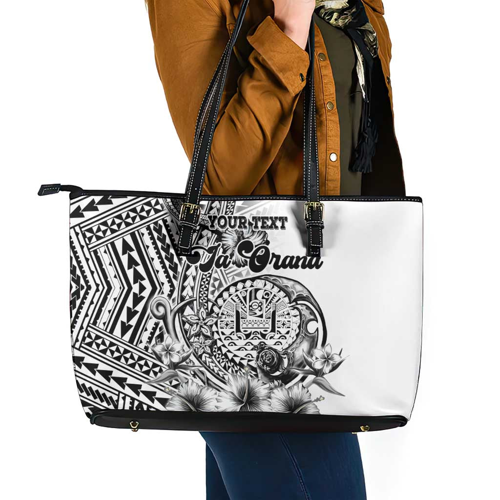 Ia Orana Tahiti Personalised Leather Tote Bag French Polynesia Hook Tattoo Special White Color LT9 - Polynesian Pride