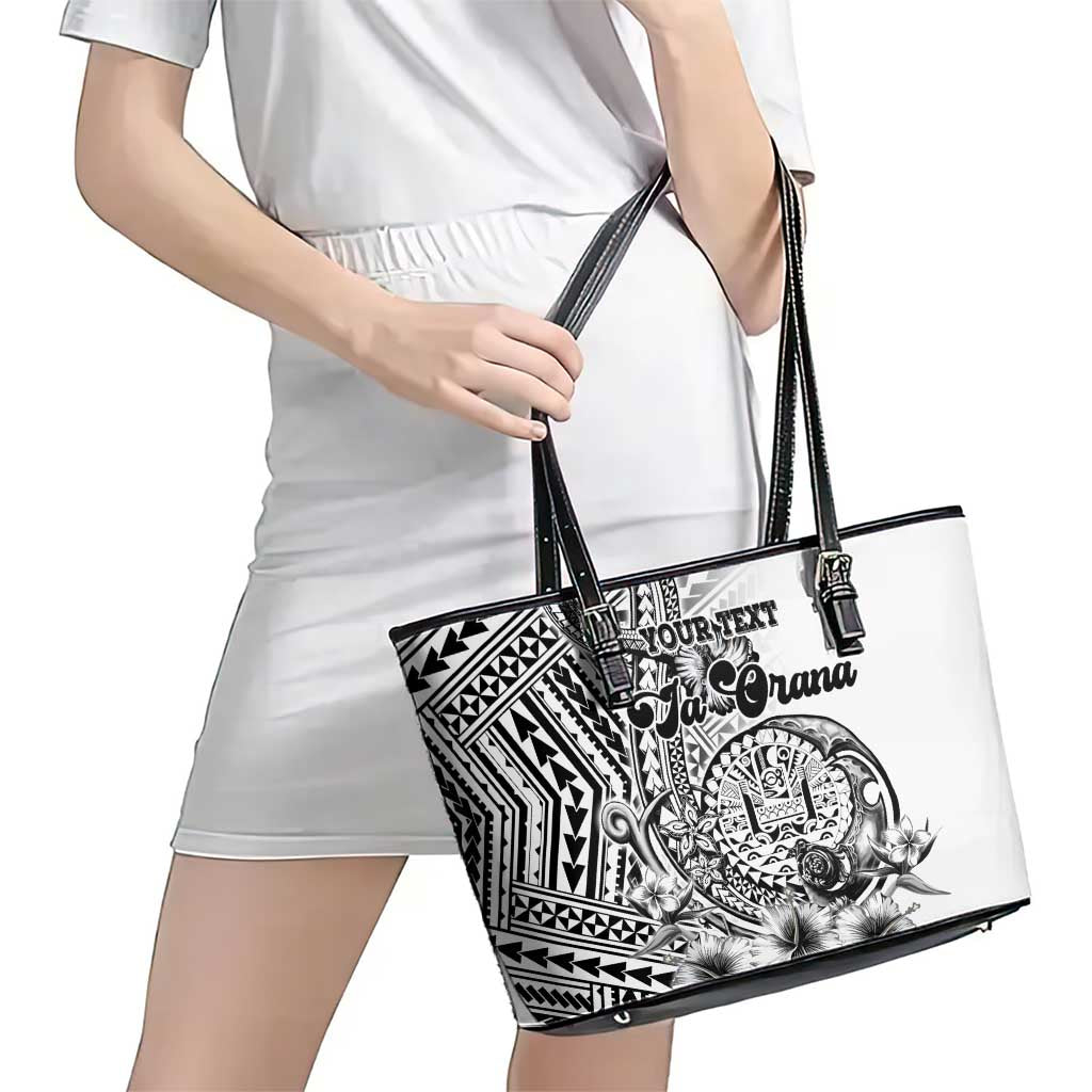 Ia Orana Tahiti Personalised Leather Tote Bag French Polynesia Hook Tattoo Special White Color LT9 - Polynesian Pride
