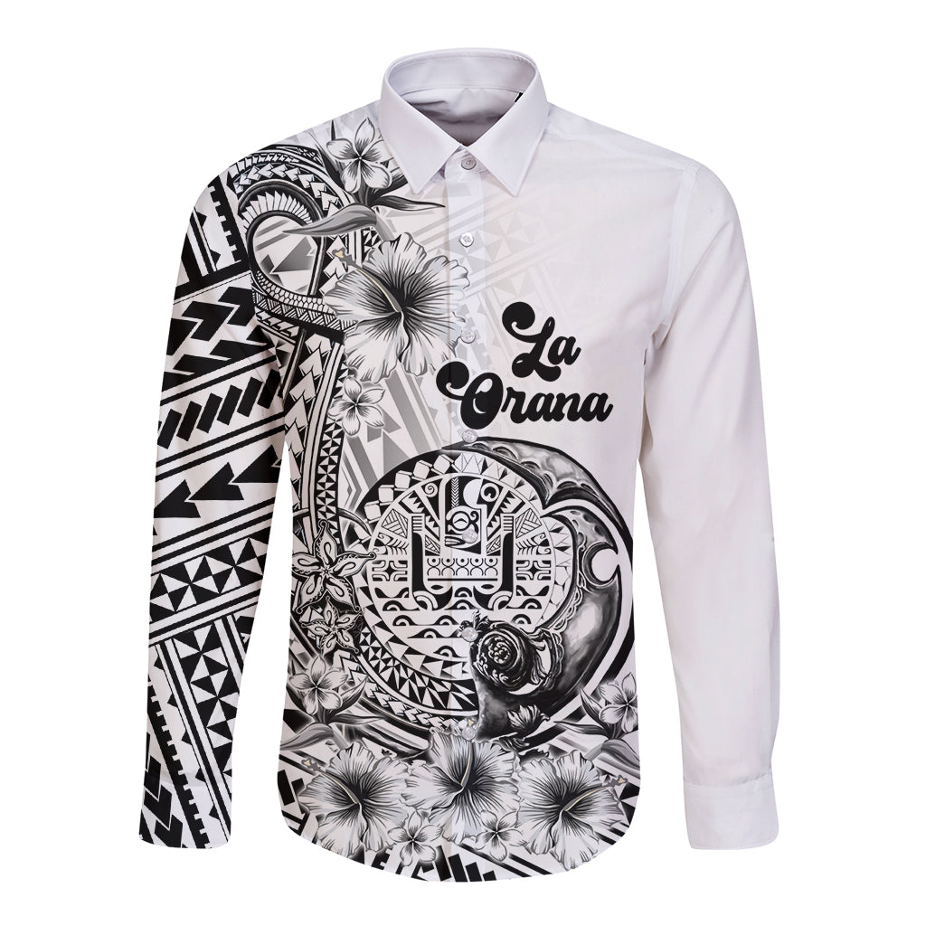 La Orana Tahiti Personalised Long Sleeve Button Shirt French Polynesia Hook Tattoo Special White Color LT9 Unisex White - Polynesian Pride