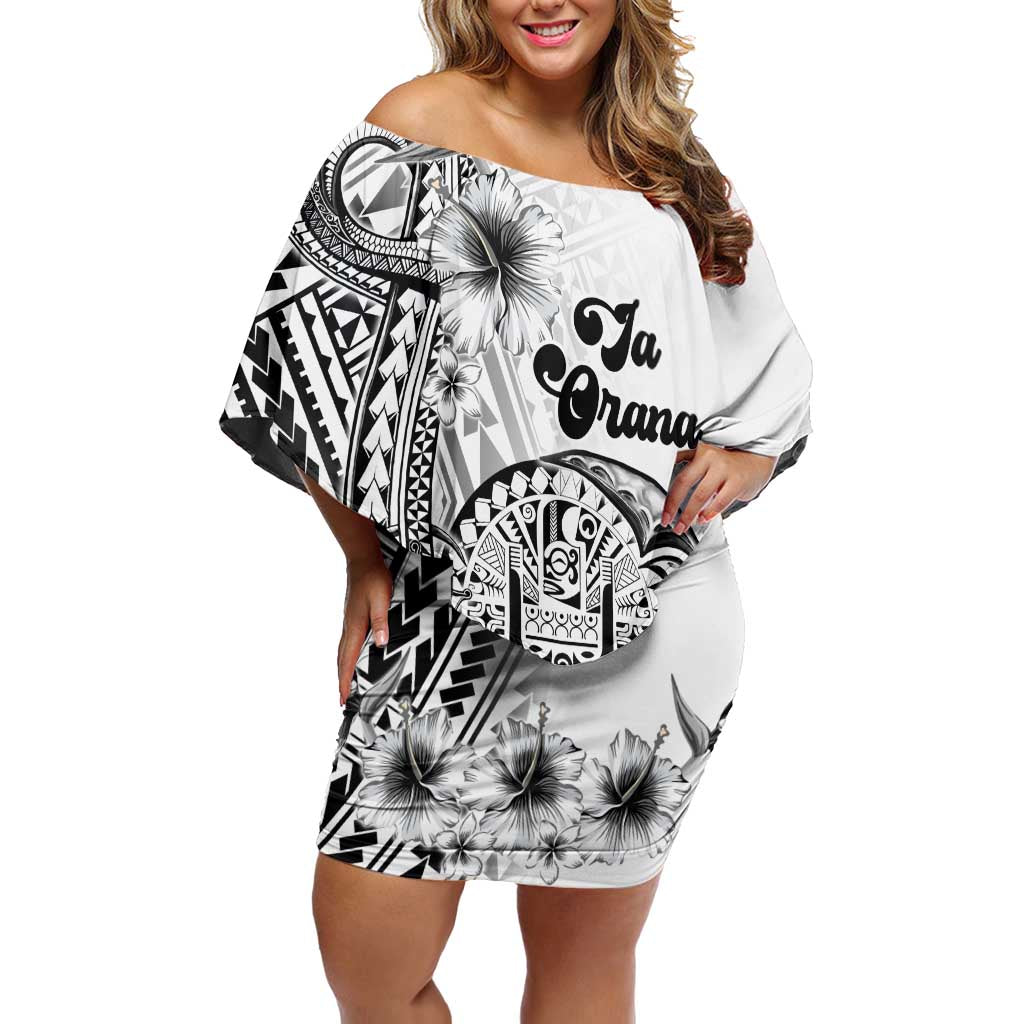 Ia Orana Tahiti Personalised Off Shoulder Short Dress French Polynesia Hook Tattoo Special White Color LT9 Women White - Polynesian Pride