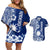 Nauru Independence Personalised Couples Matching Off Shoulder Short Dress and Hawaiian Shirt Naoero Hook Tattoo Special Polynesian Pattern LT9 Blue - Polynesian Pride