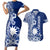 Nauru Independence Personalised Couples Matching Short Sleeve Bodycon Dress and Hawaiian Shirt Naoero Hook Tattoo Special Polynesian Pattern LT9 Blue - Polynesian Pride