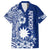 Nauru Independence Personalised Family Matching Off Shoulder Short Dress and Hawaiian Shirt Naoero Hook Tattoo Special Polynesian Pattern LT9 Dad's Shirt - Short Sleeve Blue - Polynesian Pride