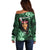 New Zealand Custom Women's Day Off Shoulder Sweater Maori Girl Feathers of Hope - Green LT9 - Polynesian Pride