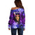 New Zealand Custom Women's Day Off Shoulder Sweater Maori Girl Feathers of Hope - Purple LT9 - Polynesian Pride