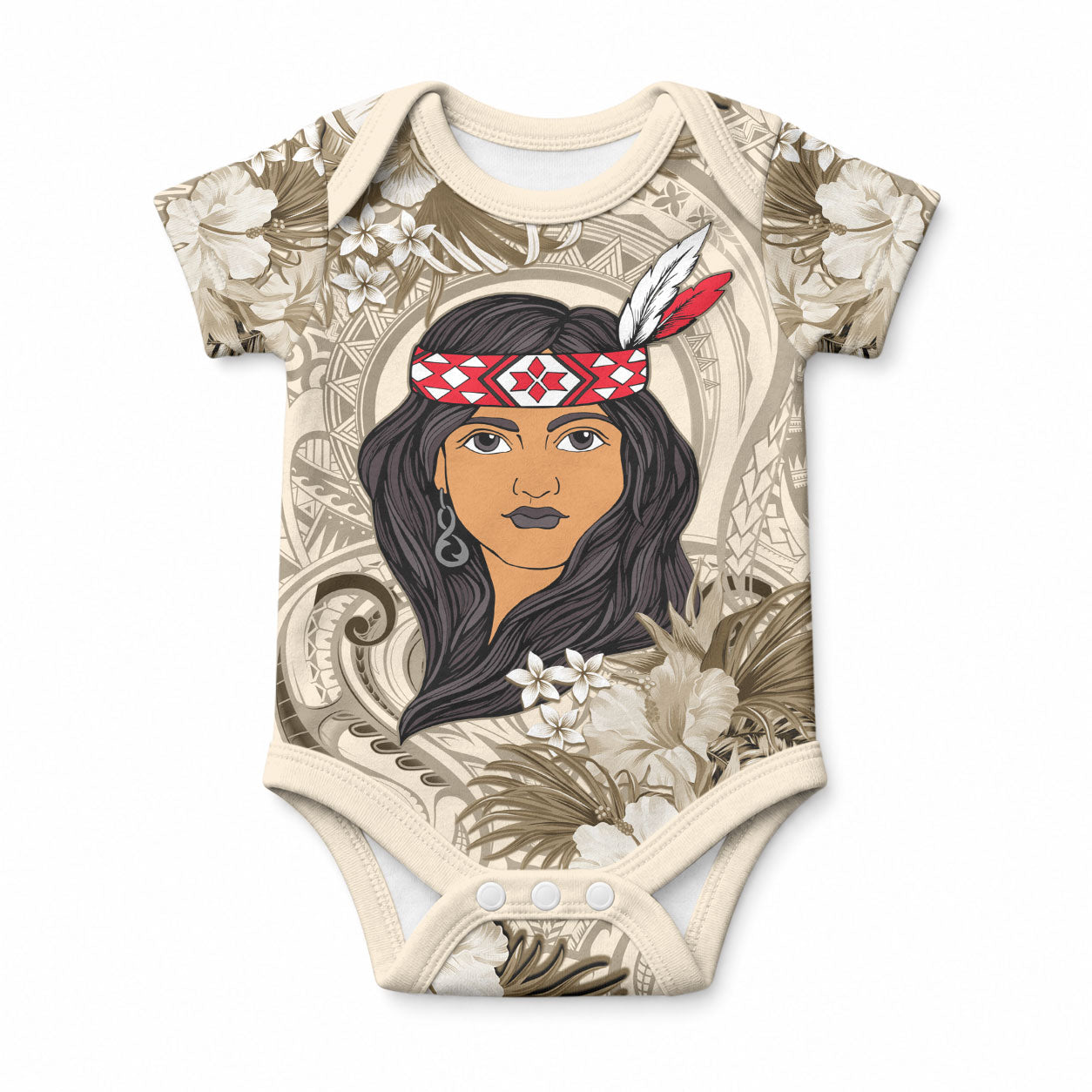 Personalized New Zealand Women's Day Baby Onesie Maori Girl Feathers of Hope - Beige LT9 Beige - Polynesian Pride