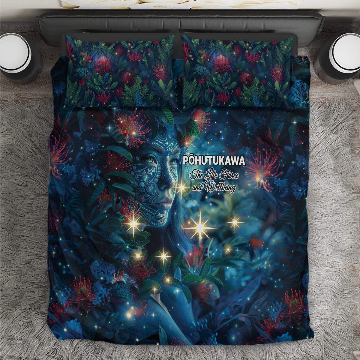 New Zealand Matariki Pohutukawa Bedding Set Te Mauri te Ora LT9 Art - Polynesian Pride