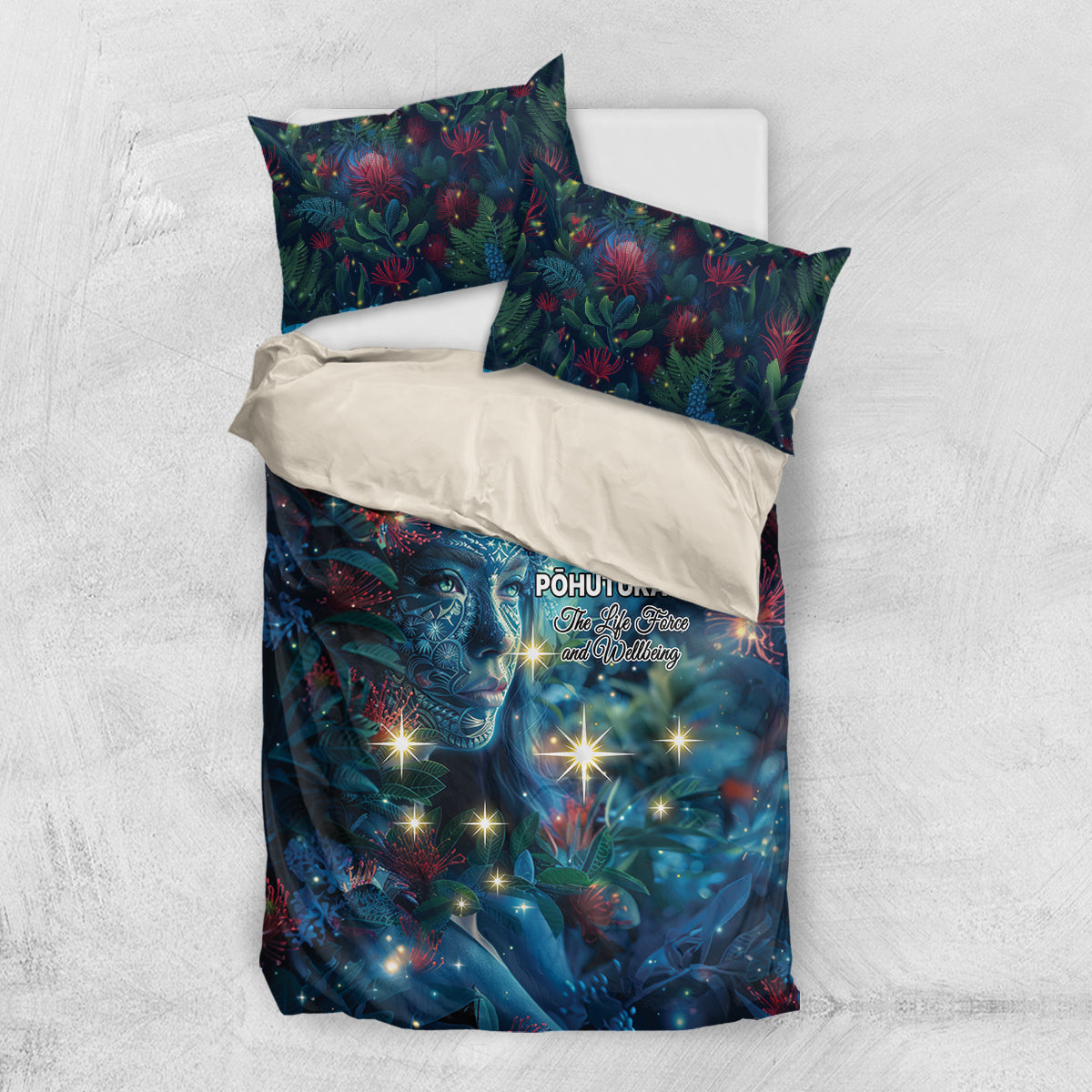 New Zealand Matariki Pohutukawa Bedding Set Te Mauri te Ora LT9 US Twin 172cm x 218cm Art - Polynesian Pride