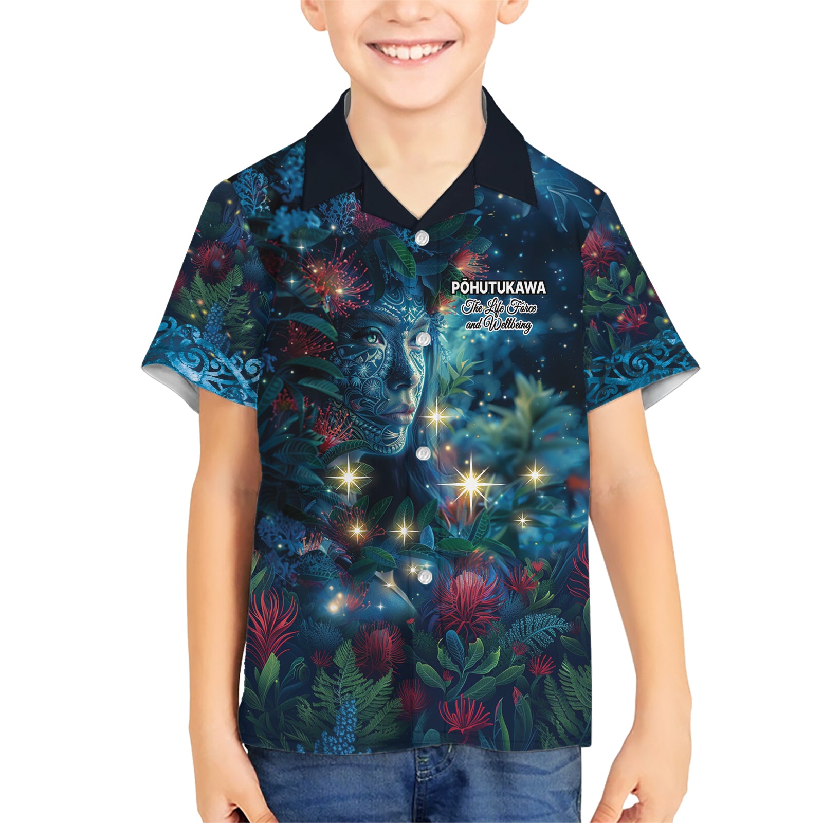 New Zealand Matariki Pohutukawa Kid Hawaiian Shirt Te Mauri te Ora