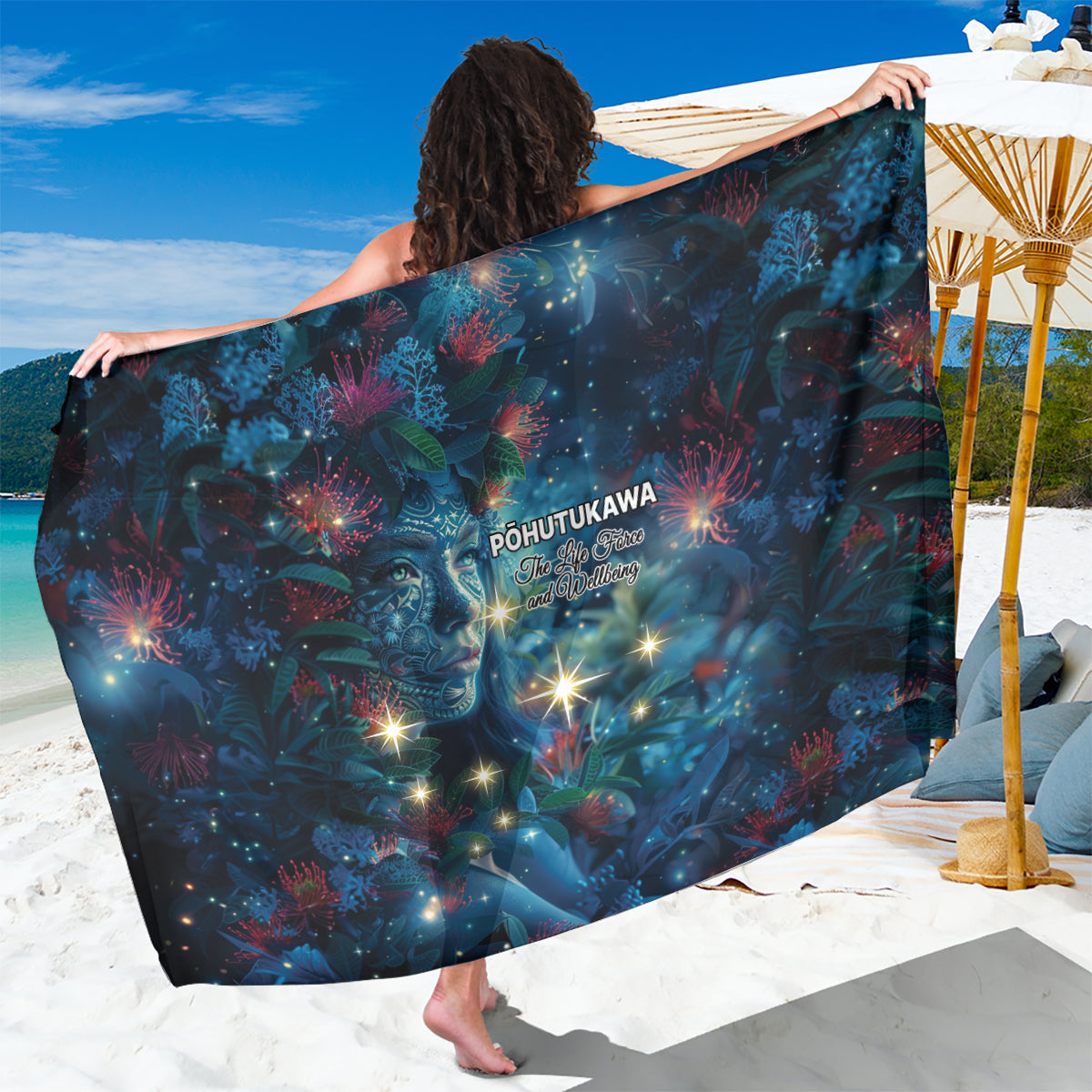 New Zealand Matariki Pohutukawa Sarong Te Mauri te Ora LT9 One Size 44 x 66 inches Art - Polynesian Pride