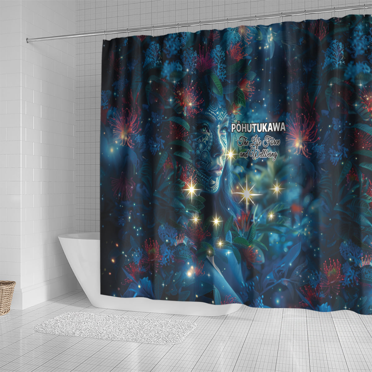 New Zealand Matariki Pohutukawa Shower Curtain Te Mauri te Ora LT9 - Polynesian Pride