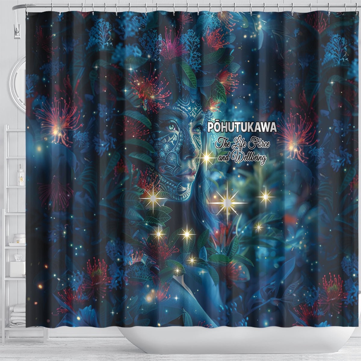New Zealand Matariki Pohutukawa Shower Curtain Te Mauri te Ora LT9 - Polynesian Pride