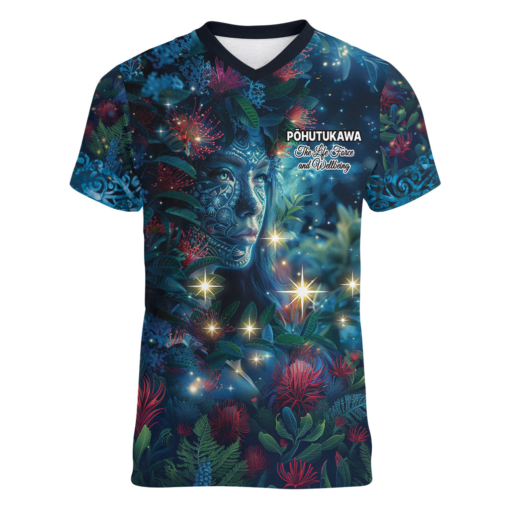 New Zealand Matariki Pohutukawa Women V-Neck T-Shirt Te Mauri te Ora