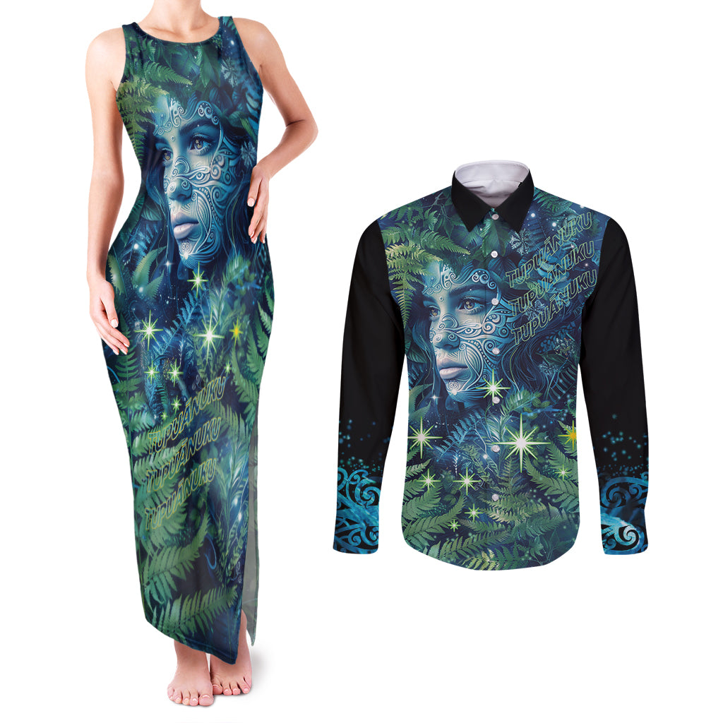 New Zealand Matariki Tupuanuku Couples Matching Tank Maxi Dress and Long Sleeve Button Shirt Te Wā o te Hauhake