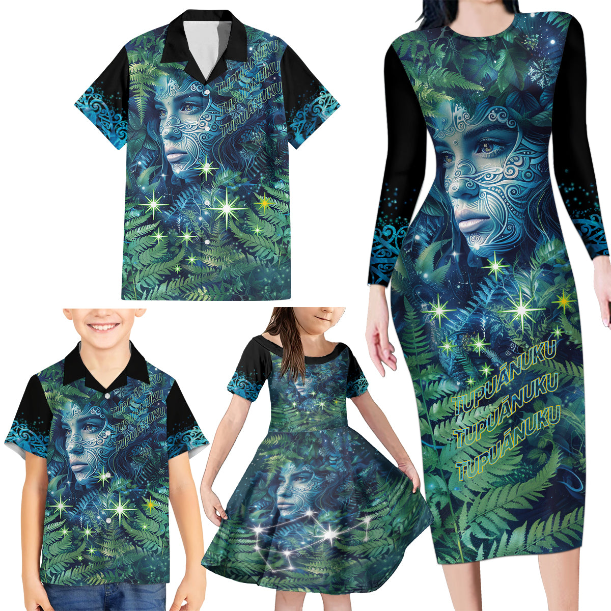 New Zealand Matariki Tupuanuku Family Matching Long Sleeve Bodycon Dress and Hawaiian Shirt Te Wā o te Hauhake