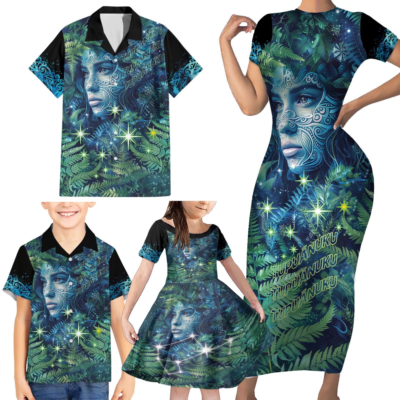 New Zealand Matariki Tupuanuku Family Matching Short Sleeve Bodycon Dress and Hawaiian Shirt Te Wā o te Hauhake