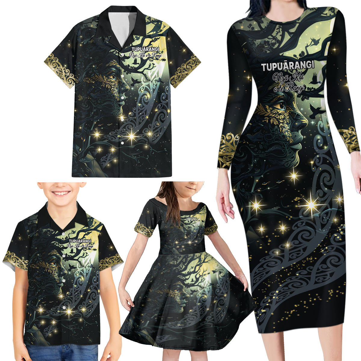 New Zealand Matariki Tupuarangi Family Matching Long Sleeve Bodycon Dress and Hawaiian Shirt Ngā Kai o te Rangi