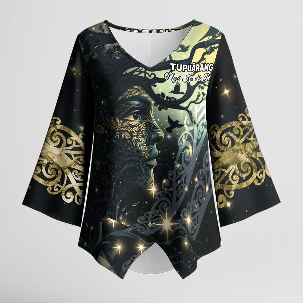 New Zealand Matariki Tupuarangi Kimono Sleeve Blouse Ng Kai o te Rangi LT9 Female Black - Polynesian Pride
