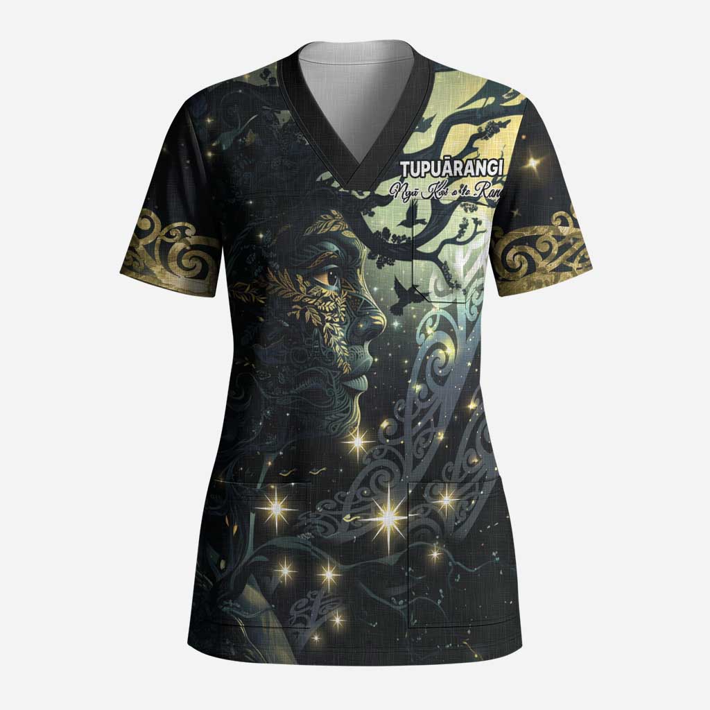 New Zealand Matariki Tupuarangi Scrub Top Ng Kai o te Rangi LT9 Adult Black - Polynesian Pride
