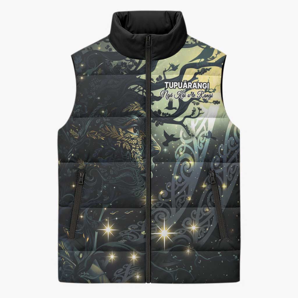 New Zealand Matariki Tupuarangi Sleeveless Puffer Jacket Ng Kai o te Rangi LT9 Unisex Black - Polynesian Pride