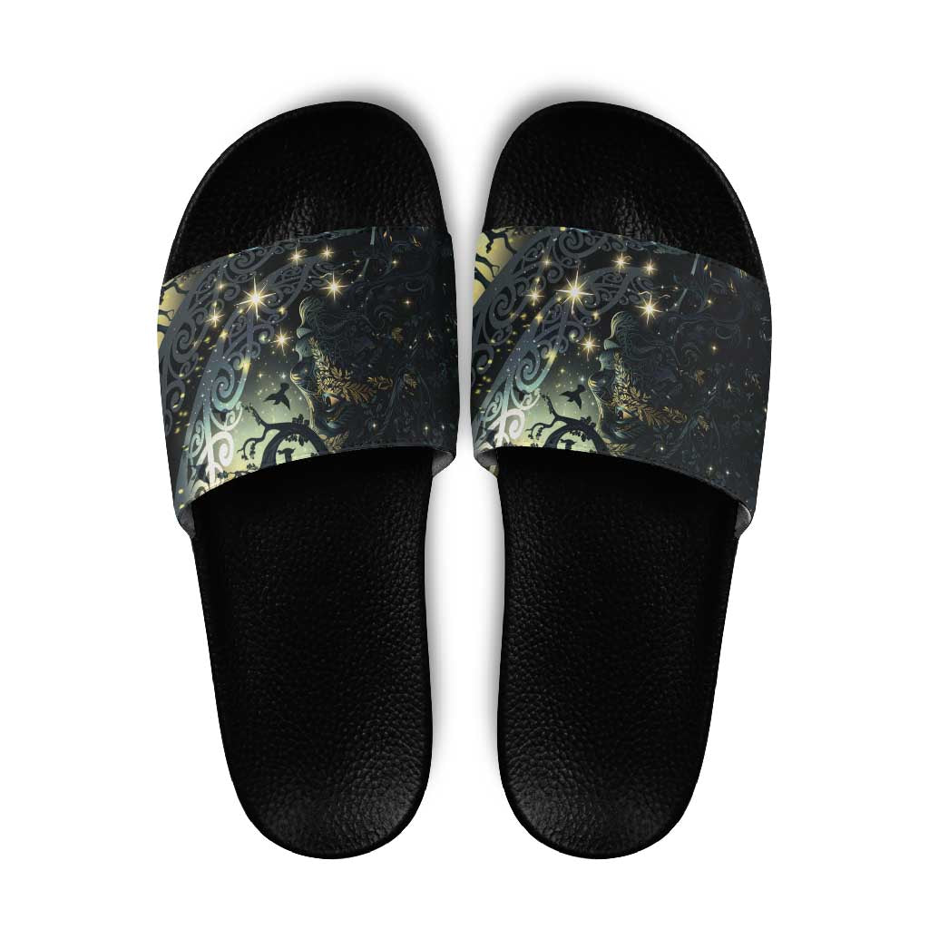 New Zealand Matariki Tupuarangi Slide Sandals Ng Kai o te Rangi LT9 Black - Polynesian Pride