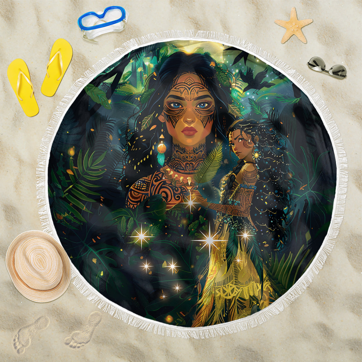 New Zealand Matariki Beach Blanket Rongo Mori Wellbeing and Good Luck LT9 One Size 150cm Art - Polynesian Pride