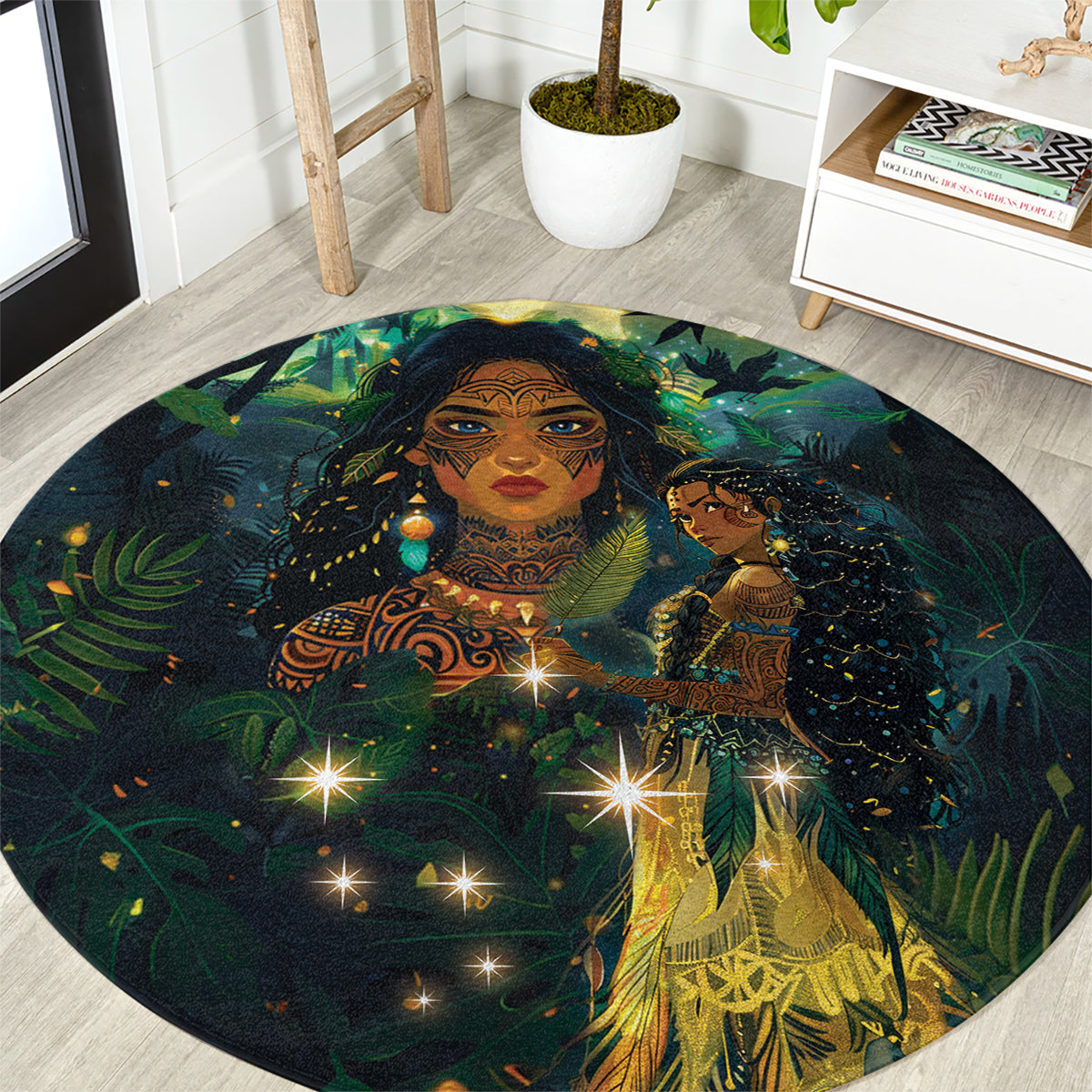 New Zealand Matariki Round Carpet Rongo Mori Wellbeing and Good Luck LT9 Art - Polynesian Pride