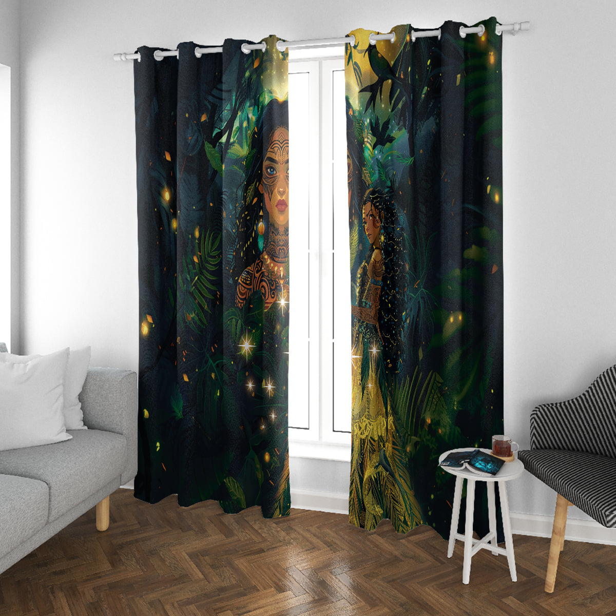 New Zealand Matariki Window Curtain Rongo Mori Wellbeing and Good Luck LT9 With Grommets Art - Polynesian Pride