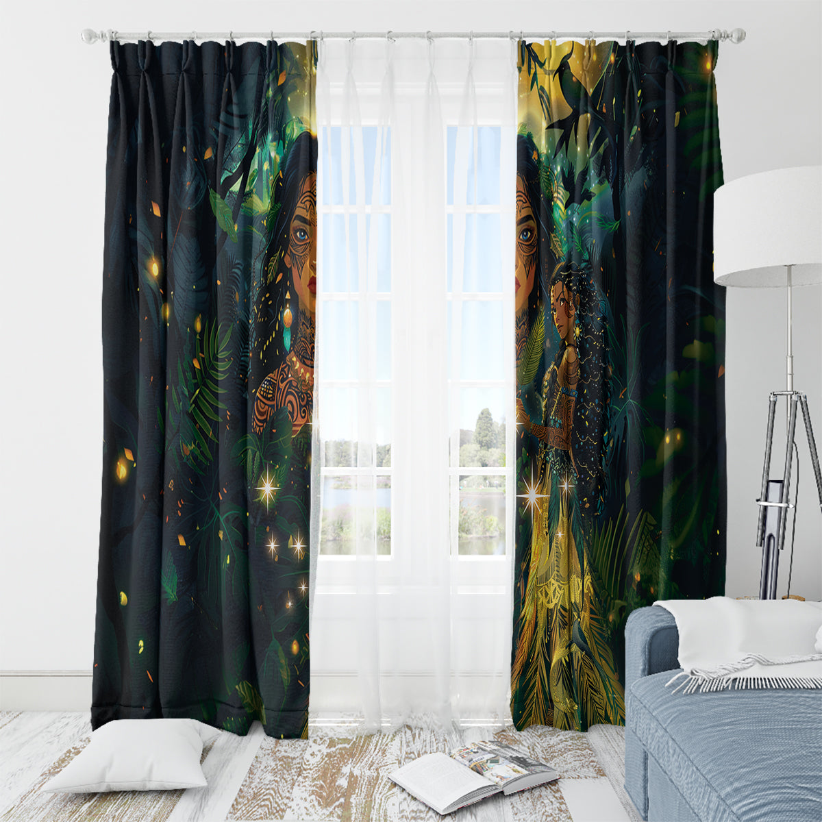 New Zealand Matariki Window Curtain Rongo Mori Wellbeing and Good Luck LT9 - Polynesian Pride