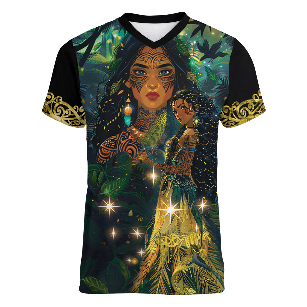 New Zealand Matariki Women V-Neck T-Shirt Rongoā Māori Wellbeing and Good Luck