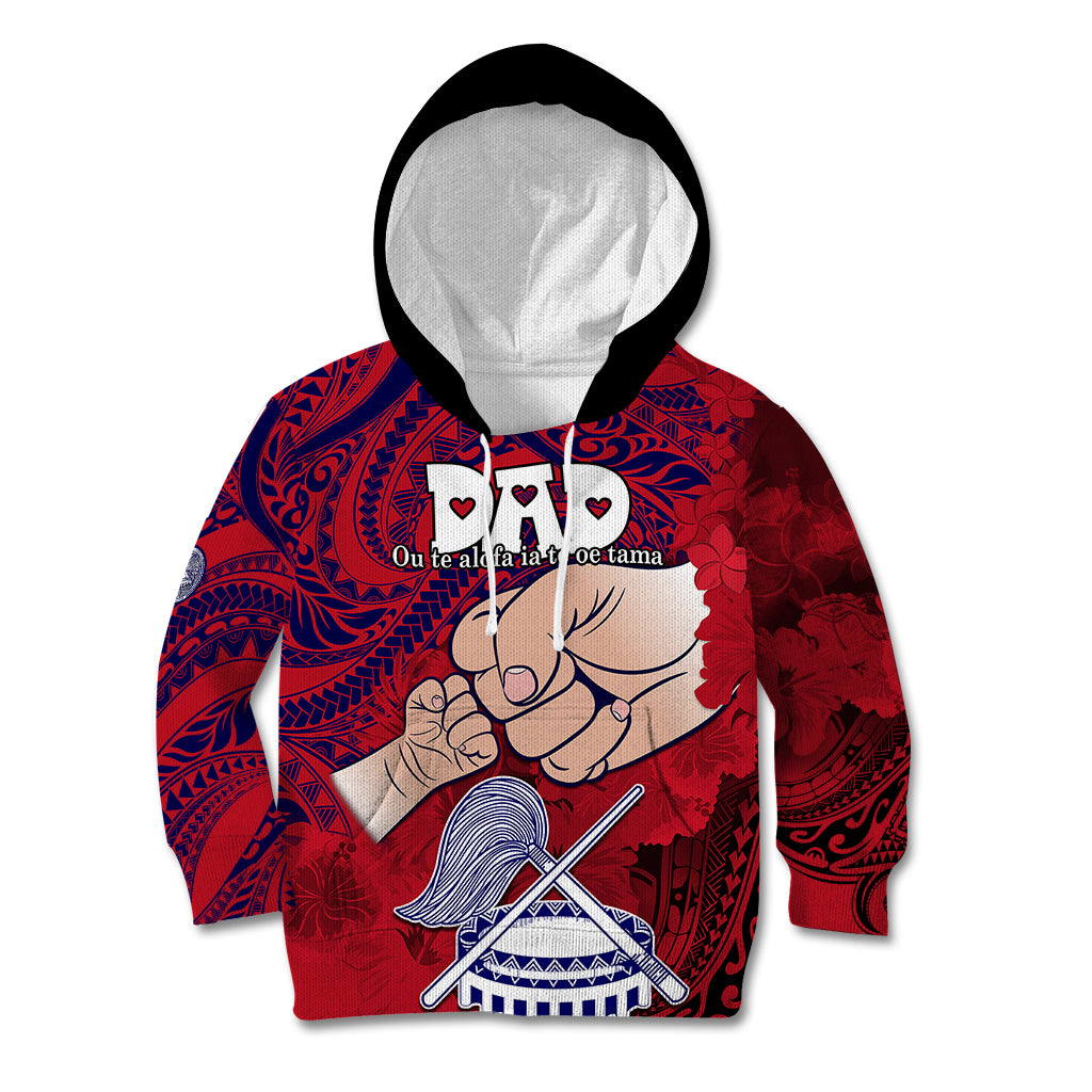 Dads Day American Samoa Kid Hoodie Dad Ou Te Alofa Ia Te Oe Tama - Polynesian Flowers Tribal LT9 Red - Polynesian Pride