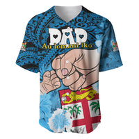 Dads Day Fiji Baseball Jersey Dad Au Lomani Iko - Polynesian Flowers Tribal LT9 Blue - Polynesian Pride