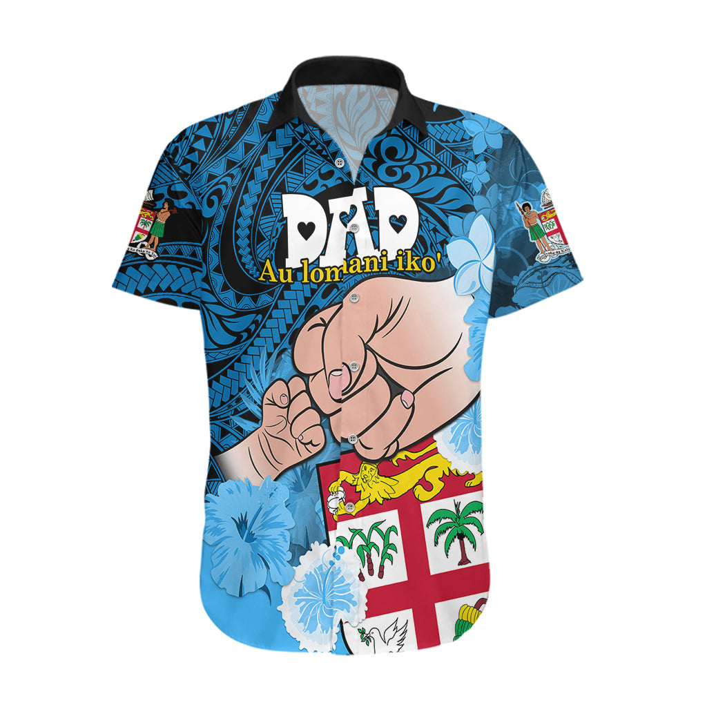 Dads Day Fiji Hawaiian Shirt Dad Au Lomani Iko - Polynesian Flowers Tribal LT9 Blue - Polynesian Pride