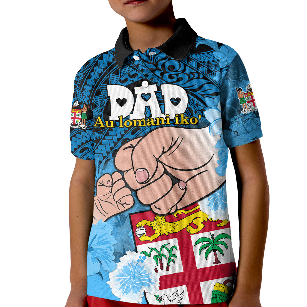 Fathers Day Polynesian Islands Fiji Kid Polo Shirt Dad Au Lomani Iko - Polynesian Flowers Tribal LT9 Kid Blue - Polynesian Pride