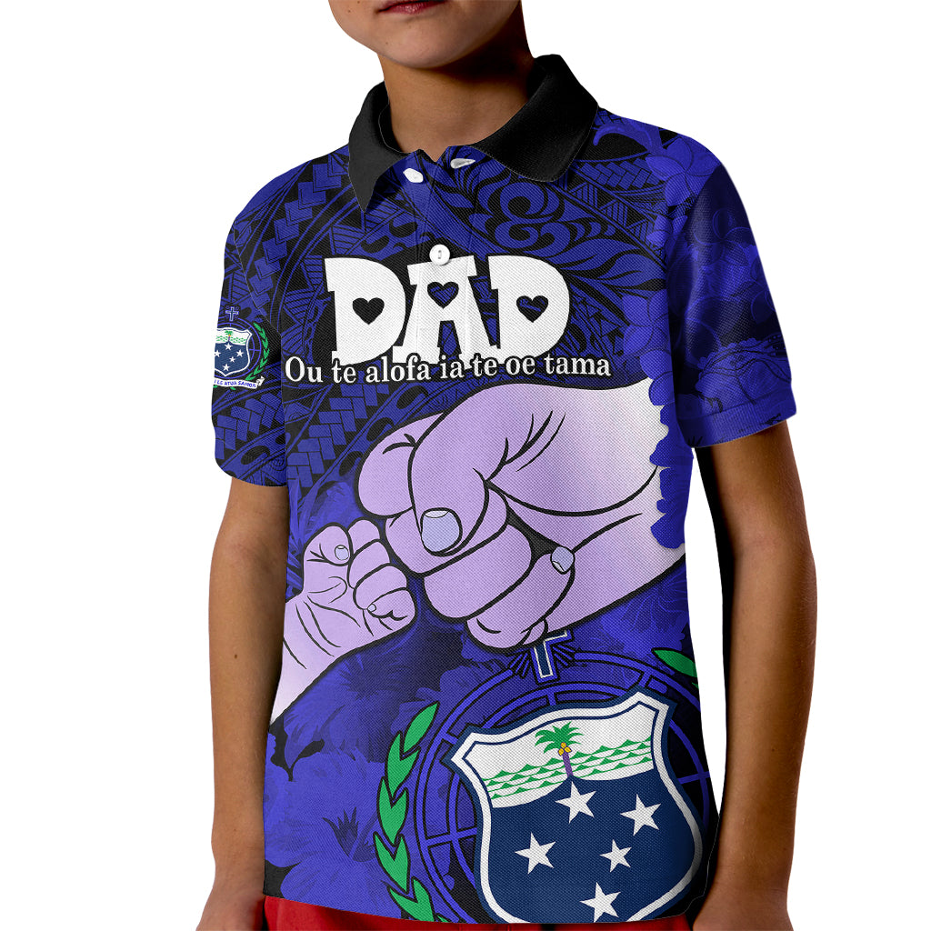 Fathers Day Polynesian Islands Samoa Kid Polo Shirt Dad Ou Te Alofa Ia Te Oe Tama - Blue Polynesian Flowers Tribal LT9 Kid Blue - Polynesian Pride