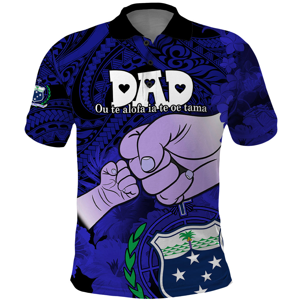 Custom Fathers Day Polynesian Islands Samoa Polo Shirt Dad Ou Te Alofa Ia Te Oe Tama Blue Polynesian Flowers Tribal LT9 Blue - Polynesian Pride