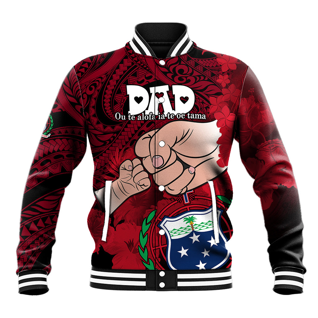 Fathers Day Polynesian Islands Samoa Baseball Jacket Dad Ou Te Alofa Ia Te Oe Tama - Red Polynesian Flowers Tribal LT9 Unisex Red - Polynesian Pride