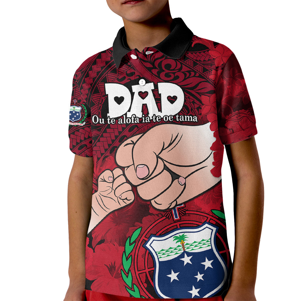 Personalised Fathers Day Polynesian Islands Samoa Kid Polo Shirt Dad Ou Te Alofa Ia Te Oe Tama - Red Polynesian Flowers Tribal LT9 Kid Red - Polynesian Pride