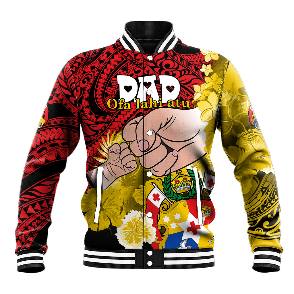 Dads Day Tonga Baseball Jacket Dad Ofa lahi atu - Polynesian Flowers Tribal LT9 Unisex Red - Polynesian Pride