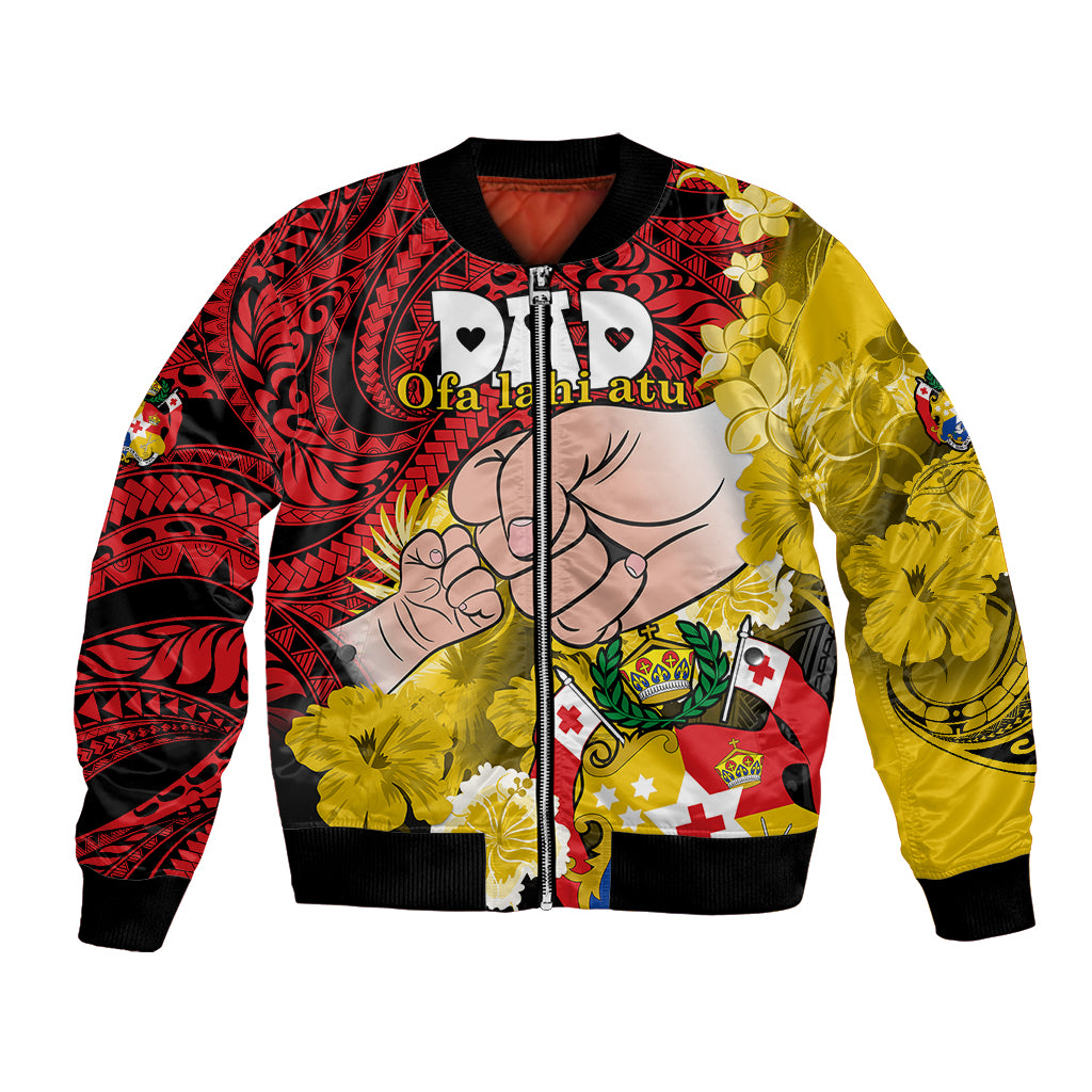 Dads Day Tonga Bomber Jacket Dad Ofa lahi atu - Polynesian Flowers Tribal LT9 Unisex Red - Polynesian Pride