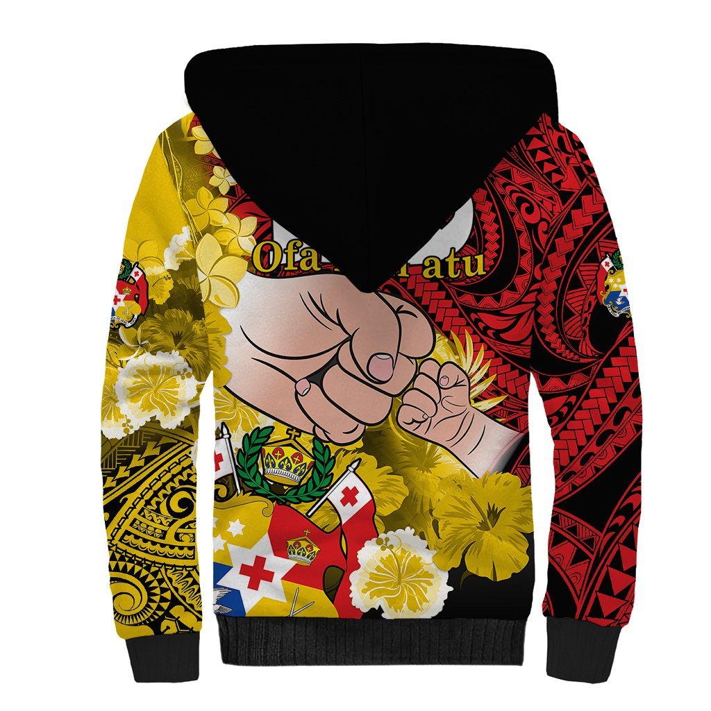 Dads Day Tonga Sherpa Hoodie Dad Ofa lahi atu - Polynesian Flowers Tribal LT9 - Polynesian Pride