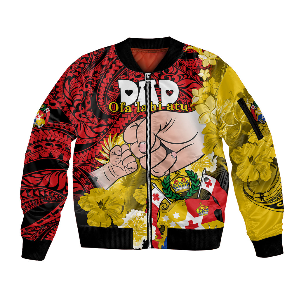 Dads Day Tonga Sleeve Zip Bomber Jacket Dad Ofa lahi atu - Polynesian Flowers Tribal LT9 Unisex Red - Polynesian Pride